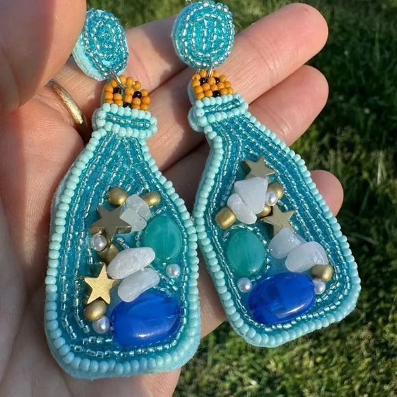 Blue Drift Ocean Bottle Earrings - Picture 9 of 9